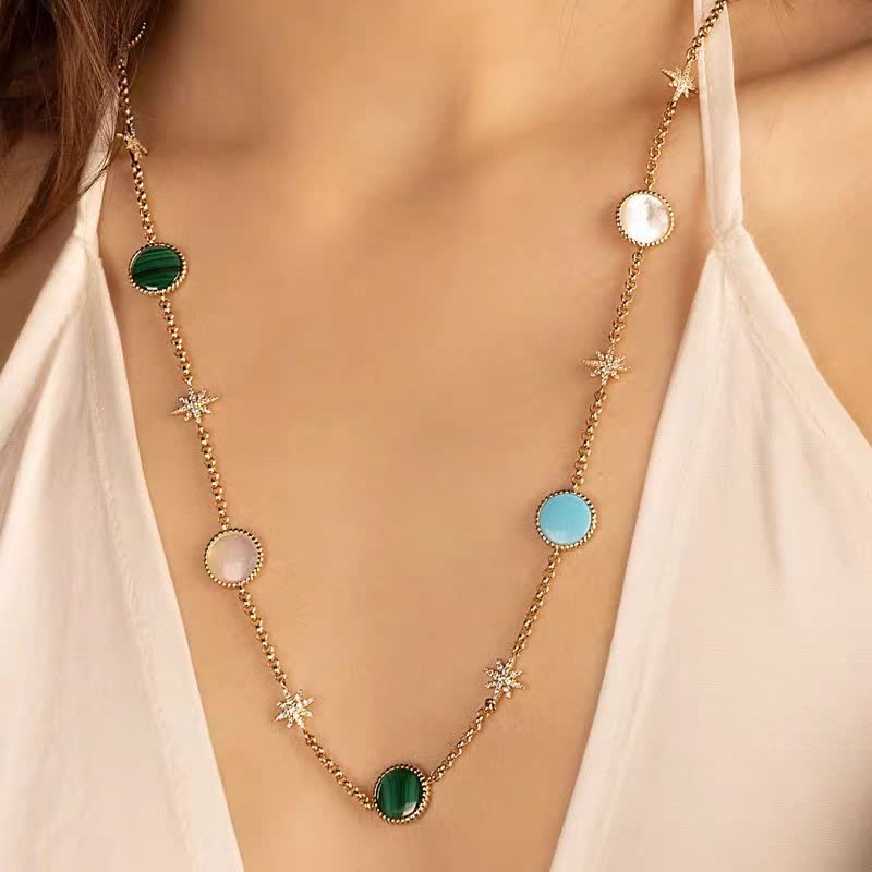 APM Monaco Turquoise and Malachite Gold Necklace